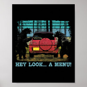 Poster Hé Regarde Un Menu Ours Drôle Camping Rétro Vintag