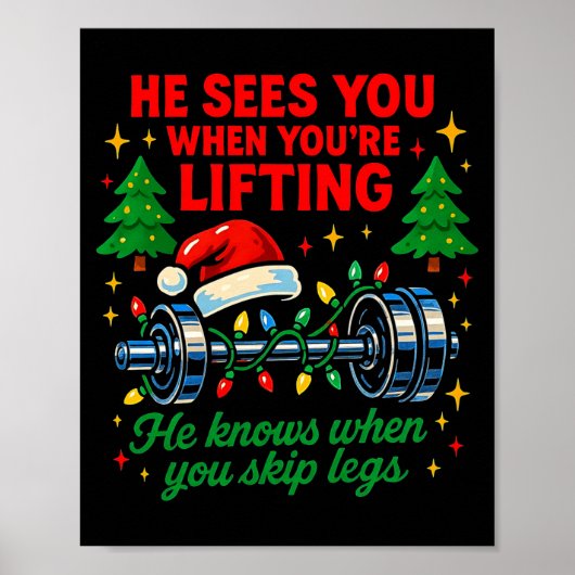 Poster He Sees You Lifting Funny Skip Legs Christmas Tee  (Devant)