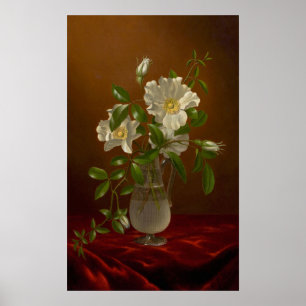 Poster Heade - Roses Cherokee Dans Un Vase En Verre