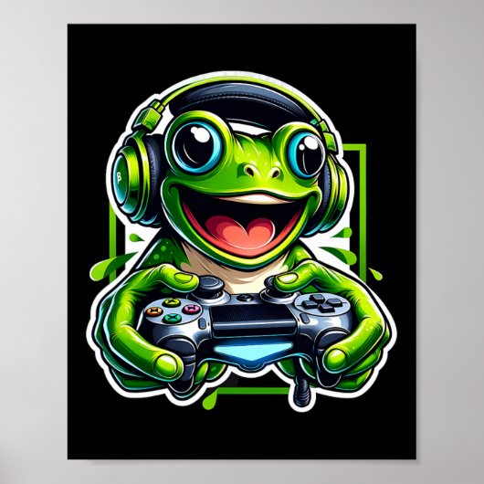 Poster Headphone Video Game Frog Gaming  (Devant)