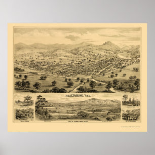 Poster Healdsburg, CA Carte panoramique - 1876