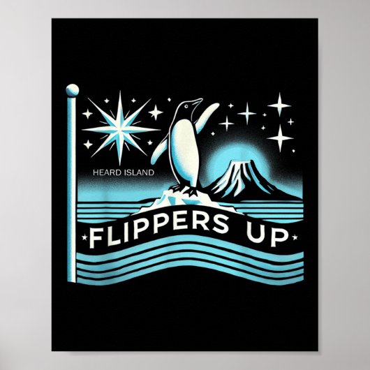 Poster Heard Island Flippers Up Penguin Funny (Devant)