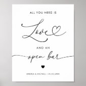 Poster Heart All You Need is Love Open Bar Mariage Sign (Devant)