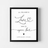 Poster Heart All You Need is Love Open Bar Mariage Sign