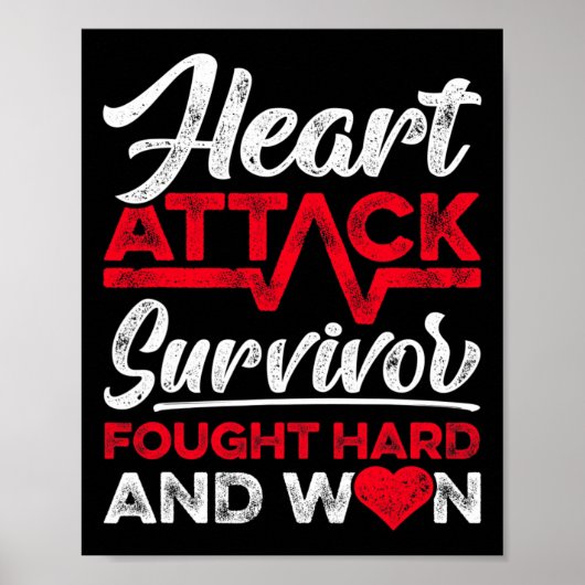 Poster Heart Attack Survivor Faught Hard And Won Red Ribb (Devant)
