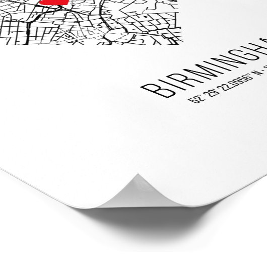 Poster Heart Birmingham City Map (Royaume-Uni) (Coin)