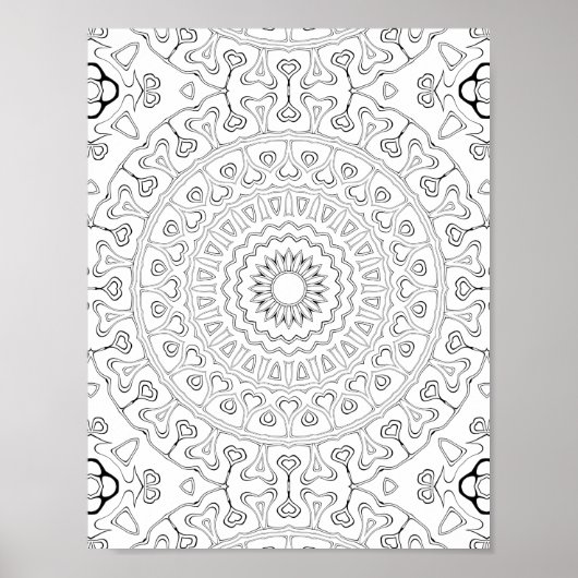 Poster Heart Bloom Pattern Coloring Page Design (Devant)