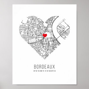 Poster Heart Bordeaux City Map (France)