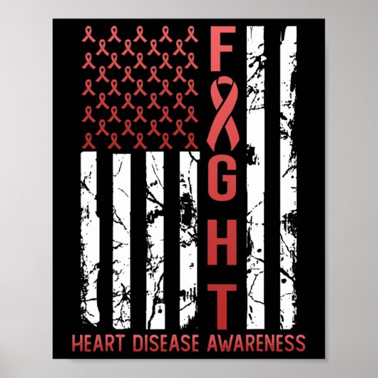Poster Heart Disease Awareness February Usa Flag Ribbon R (Devant)