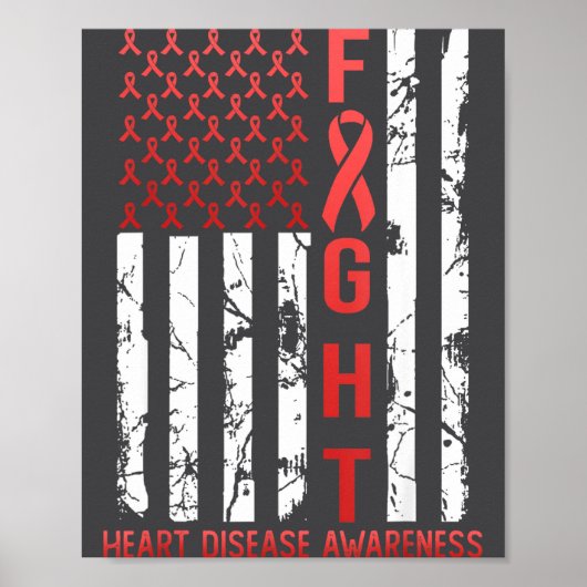 Poster Heart Disease Awareness February Usa Flag Ribbon R (Devant)