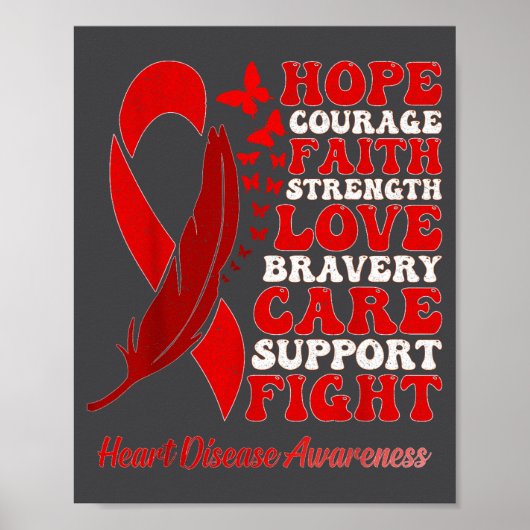 Poster Heart Disease Awareness Red Butterflies Ribbon Sup (Devant)