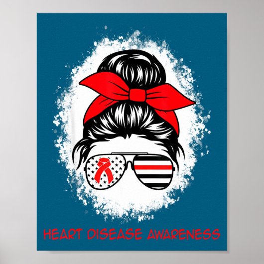 Poster Heart Disease Awareness Red Ribbon Heart Messy Bun (Devant)