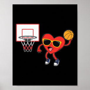 Poster Heart Dunk Joueur de basket Valentines Jour Amour