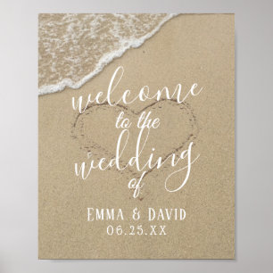 Poster Heart in the Sand Beach Wedding Welcome