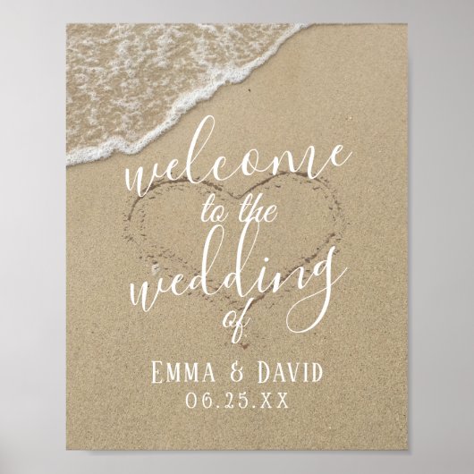 Poster Heart in the Sand Beach Wedding Welcome (Devant)