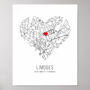 Poster Heart Limoges City Map (France)
