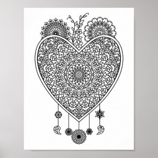 Poster Heart Mandala Adult Coloration Doodle Couleur Ce