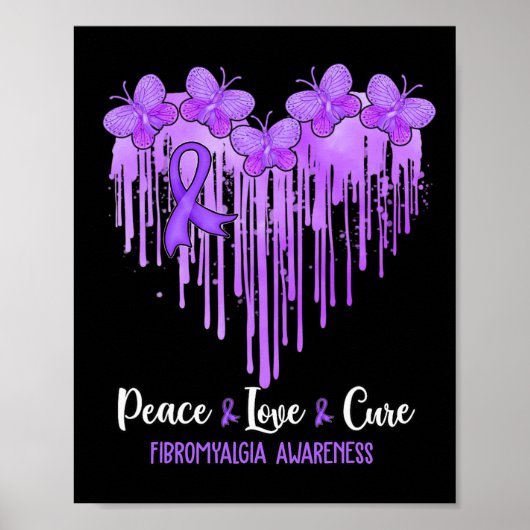 Poster Heart Peace Love Cure Fibromyalgie Sensibilisation (Devant)