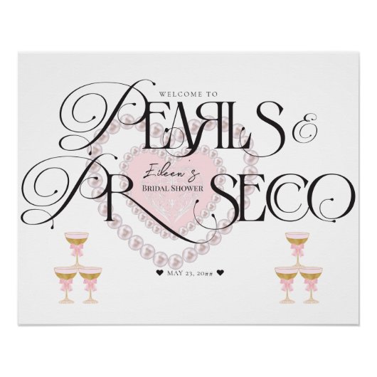 Poster Heart Pearls Prosecco Fête des mariées Bubbly Bien (Devant)