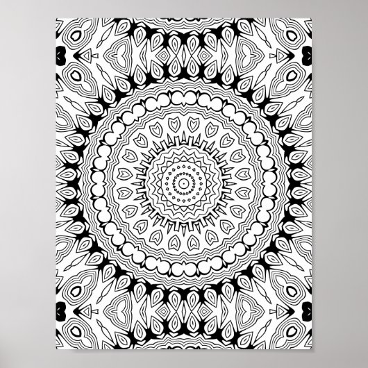 Poster Heart Petal Burst Coloring Page Intricate Design (Devant)