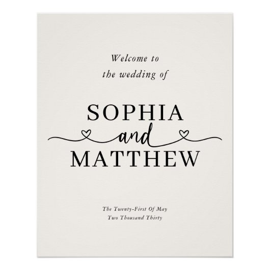 Poster Heart Script Minimalist Wedding Welcome Sign (Devant)