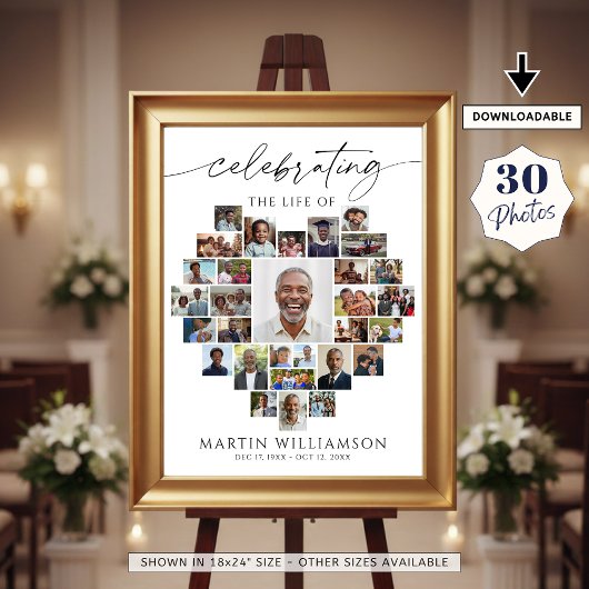 Poster Heart Shaped Photo Collage Celebrating the Life