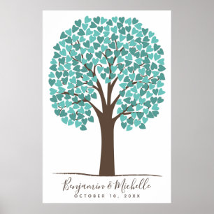 Poster Heart Tree - 200 Signature Guest Book Alternative