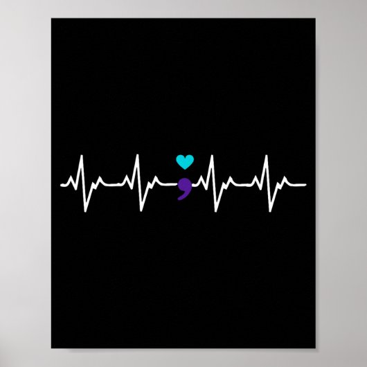 Poster Heartbeat Semicolon Gift Suicide Prevention Awaren (Devant)