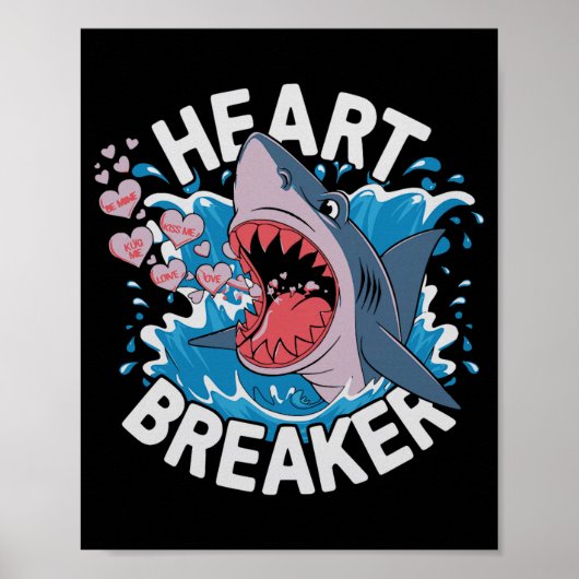Poster Heartbreaker Shark Cute Funny Love Design For Vale (Devant)