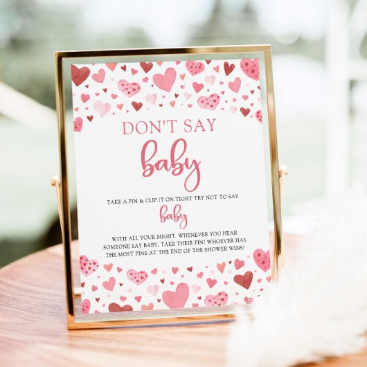 Poster Hearts Valentine Ne pas dire Baby shower bébé jeu