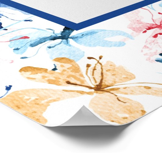 Poster Hébreu Shema Prière Papillon Fleur Bleu Art (Coin)