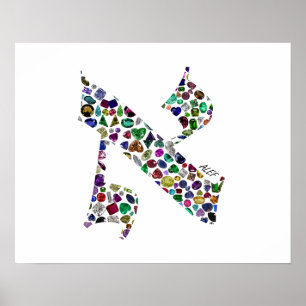 Poster Hebrew Letter ALEF made with Gemstones