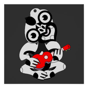 Poster Hei Tiki jouant à l'ukulele rouge