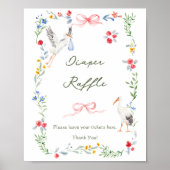 Poster Heirloom Rose & Ribbon Stork Diaper Raffle (Devant)