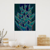 Poster Heliconia Rostrata Flore tropicale Art Turquoise (Cuisine)