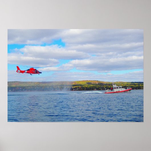Poster Hélicoptère de la Garde côtière MH-65C et bateau d (Devant)