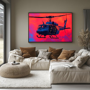 Poster Hélicoptère militaire Pop Art - Scène d'aviation