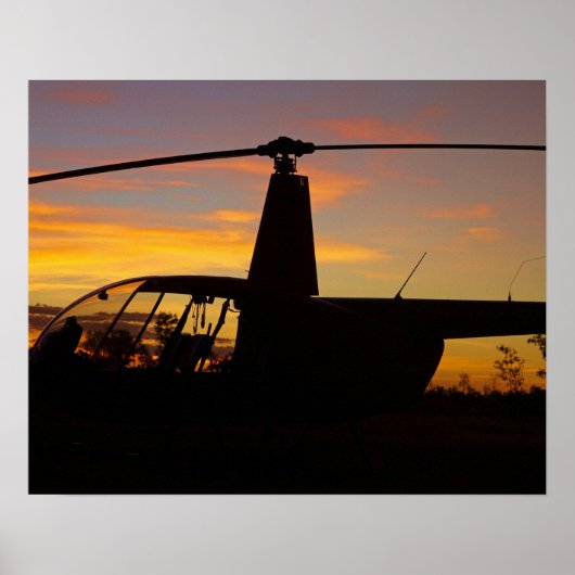 Poster hélicoptère Robinson R44 au coucher du soleil (Devant)