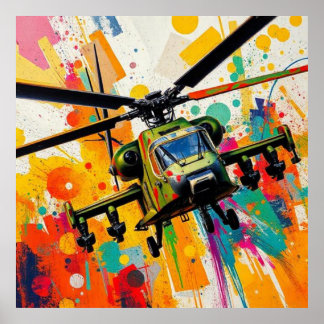 Poster Helicóptero militar entre explosión de colores