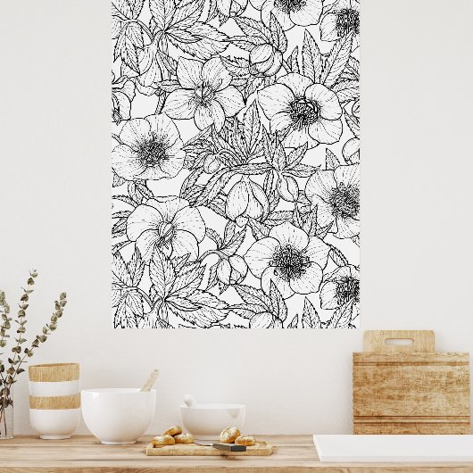 Poster Hellebores en noir et blanc (Cuisine)