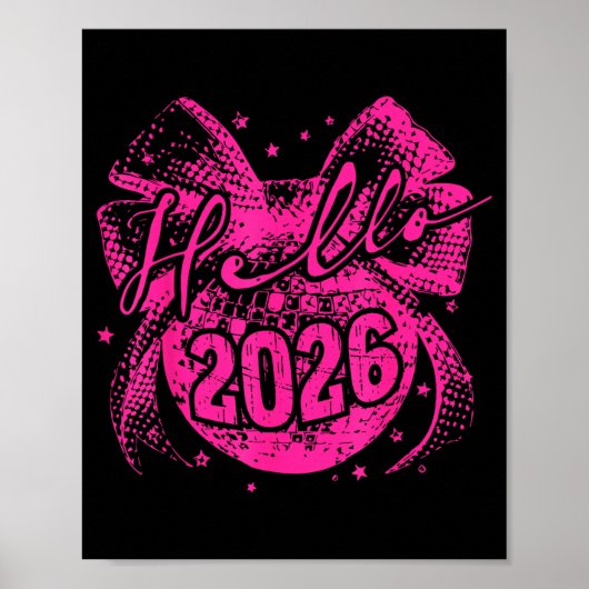 Poster Hello 2026 Disco Ball Coquette Bow Happy New Year (Devant)