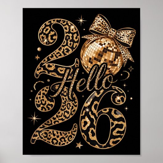 Poster Hello 2026 Leopard Coquette Disco Ball Happy New Y (Devant)