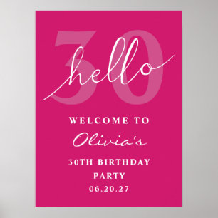 Poster Hello 30 Bold Typographie Hot rose Anniversaire Bi