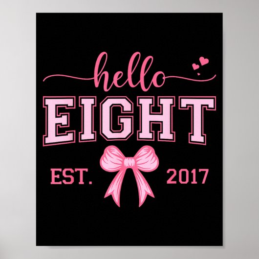 Poster Hello Eight Est 2017 Coquette Bow 8th Birthday Gir (Devant)