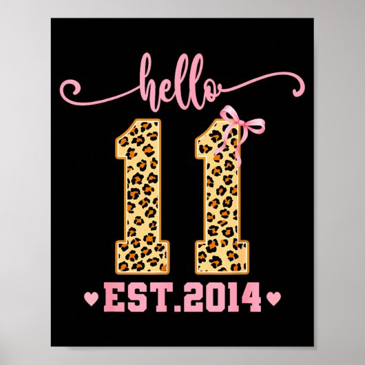 Poster Hello Eleven Est 2014 11th Birthday Coquette Bow L (Devant)