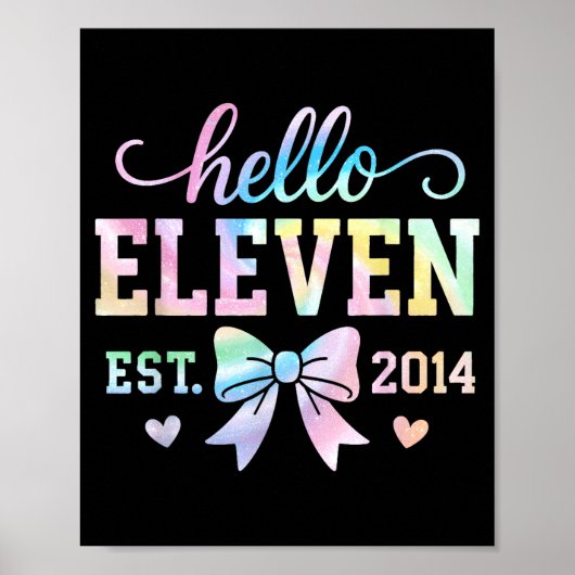 Poster Hello Eleven Est 2014 Coquette Bow 11th Birthday G (Devant)