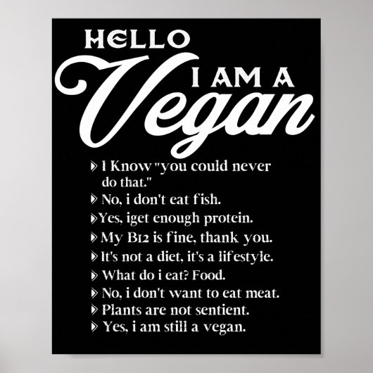 Poster Hello I Am A Vegan 9 Things About Vegan (Devant)