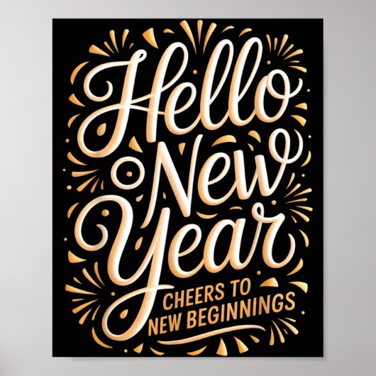 Poster Hello New Year Cheers To New Beginnings Celebratio (Devant)