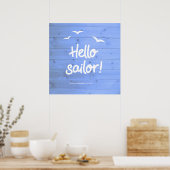 Poster Hello Sailor Fun Boating Beach Art (Cuisine)