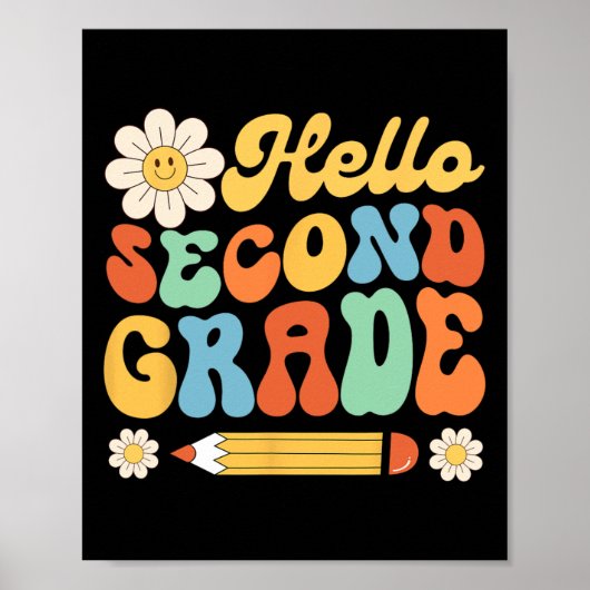 Poster Hello Second 2nd Grade Byck To School Teachers Kid (Devant)